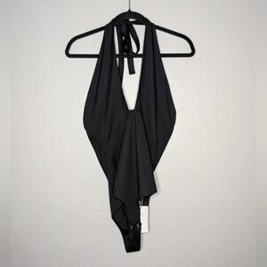 ReoRia Womens Black Glam Club Vamp Halter Neck Bodysuit M NWT